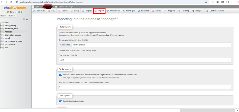Importing Database in PhpMyAdmin